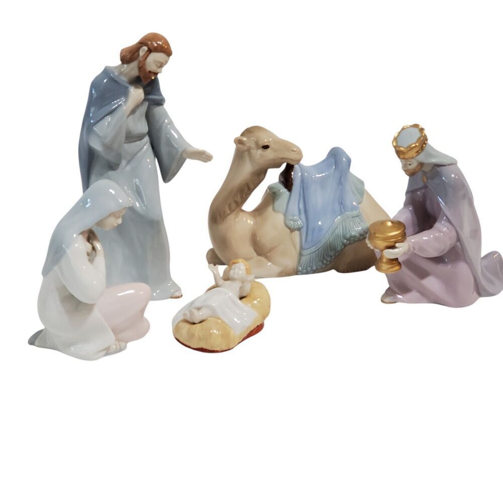 Avon Porcelain Nativity Set Signed O’Brien Bethlehem Jesus Mary Camel‎ Wiseman